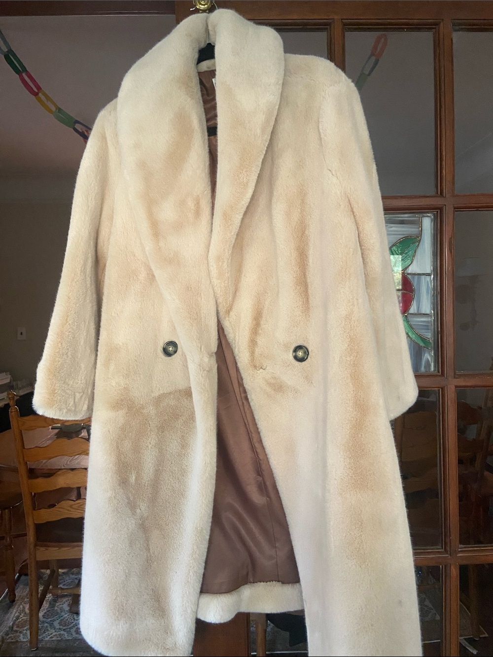 Mango Cream Faux Fur Long Coat